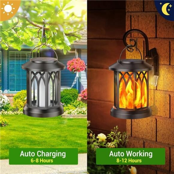 4 Pack Solar Lantern Outdoor Lights, Upgraded Flickering Flame Solar Lanterns - Picture 3 of 7